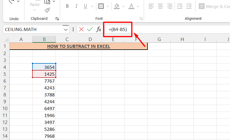 how to subtract in Excel- Formula to subtract both values