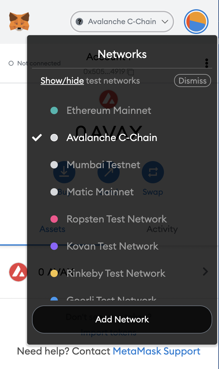 Choose Avalanche in your metamask wallet to create tokens on AVAX