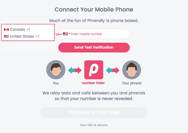 Connecting your mobile phone on Phrendly