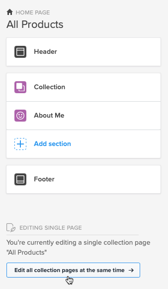 The "Edit all pages at the same time" button on Payhip's store builder 