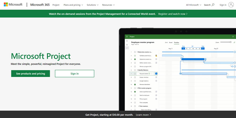 Microsoft Project main page