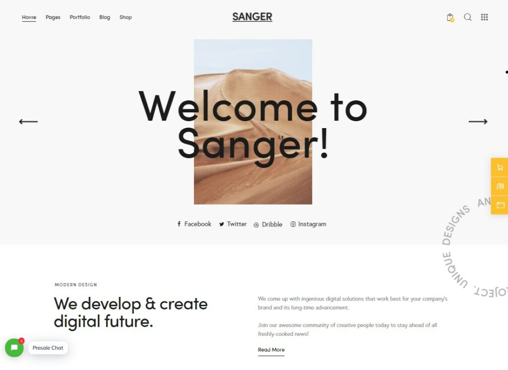 Sanger - Portafolio personal para creativos Tema de WordPress
