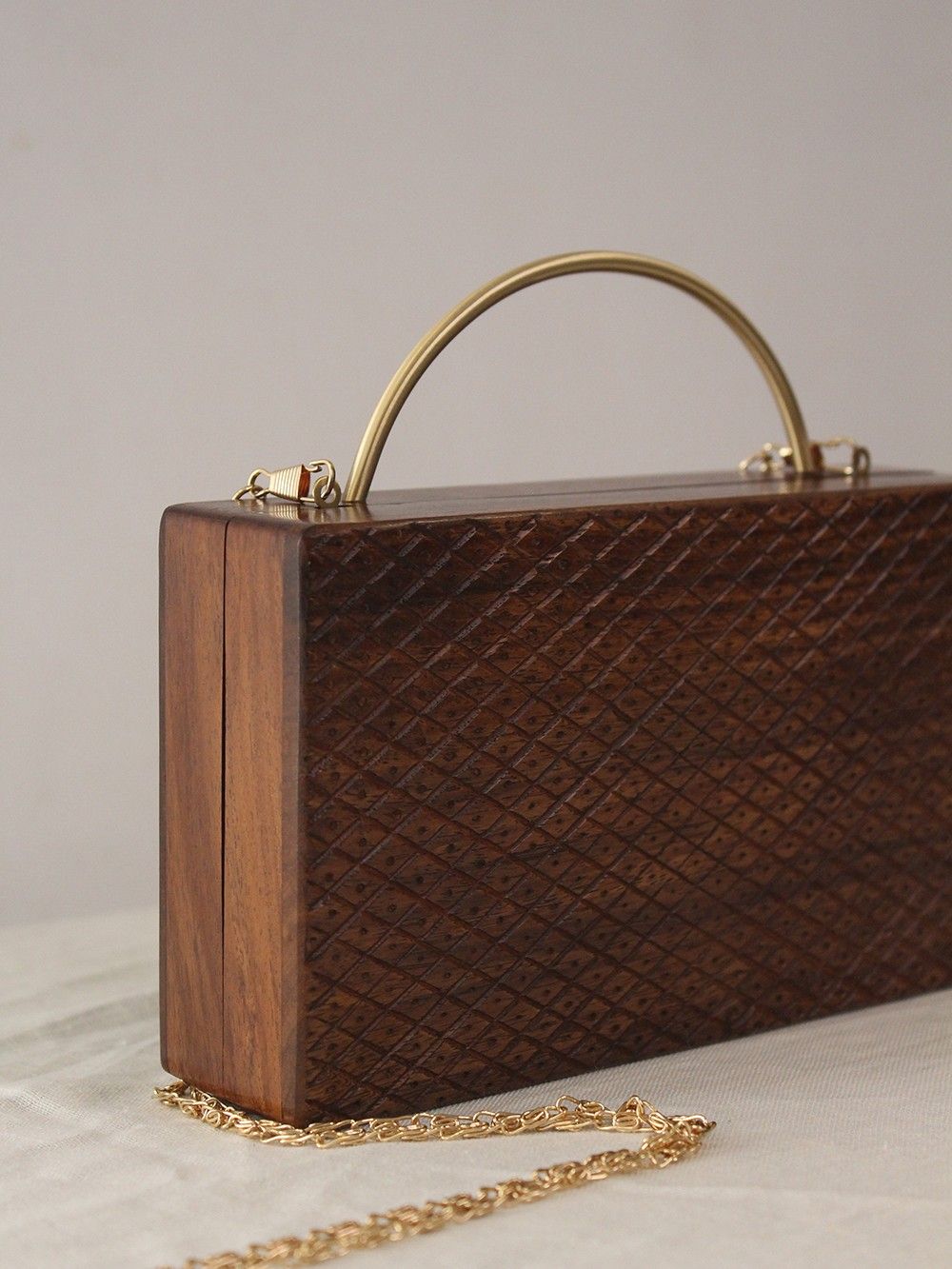 the loom - Brown Handcrafted Wooden Clutch