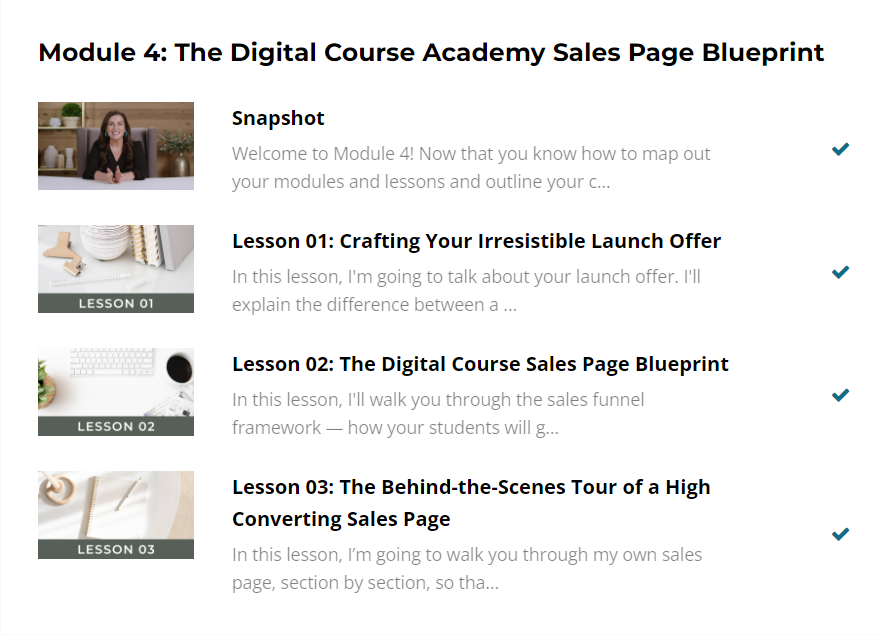 Digital Course Academy Module 4 contents