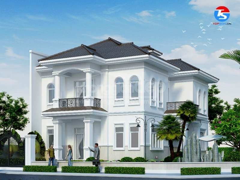 Sơn nhà màu ghi xám tạo điểm nhấn cho biệt thự
