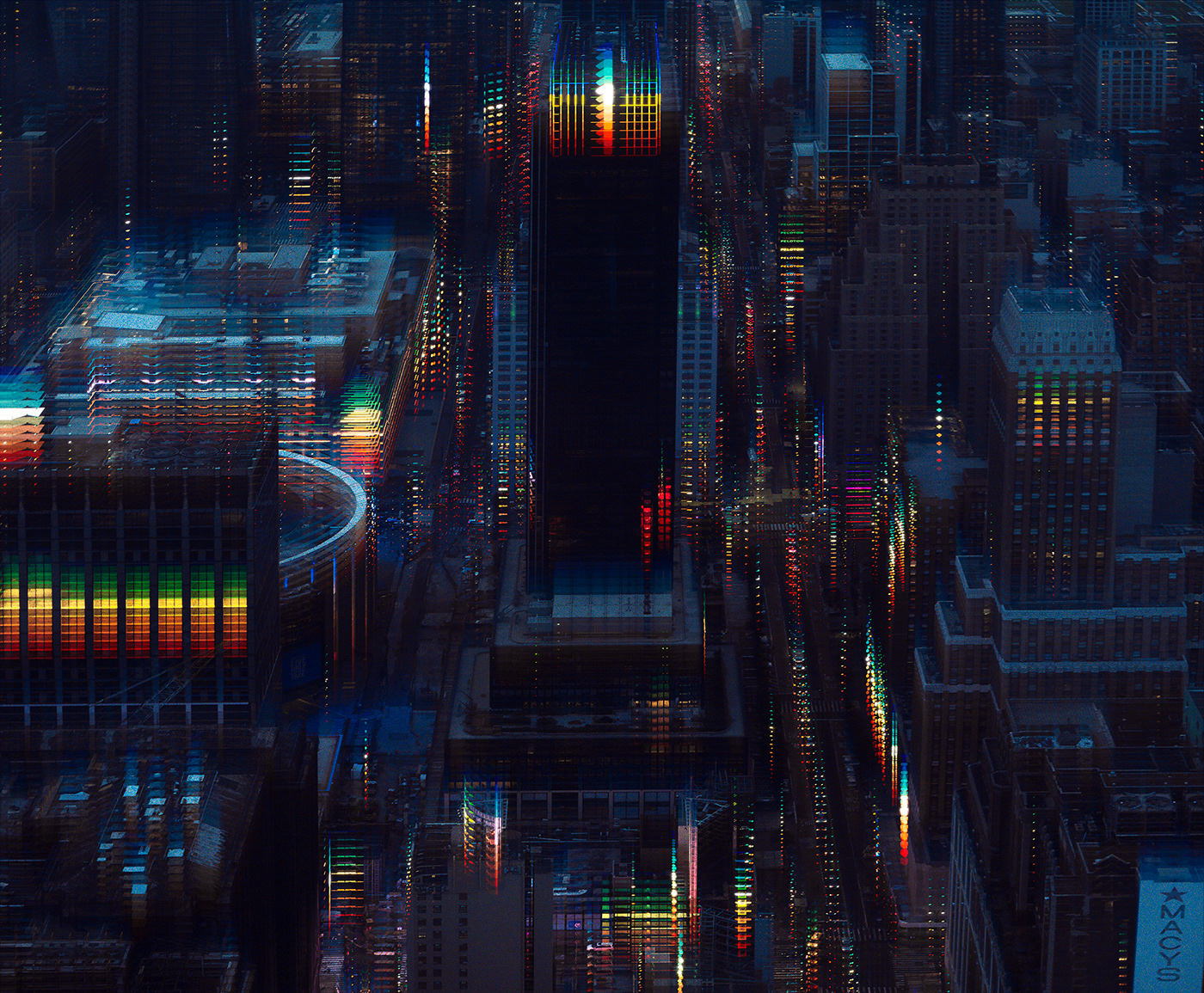 3d illustration digital art futuristic Glitch lights Manhattan New York night NY skyscraper video game