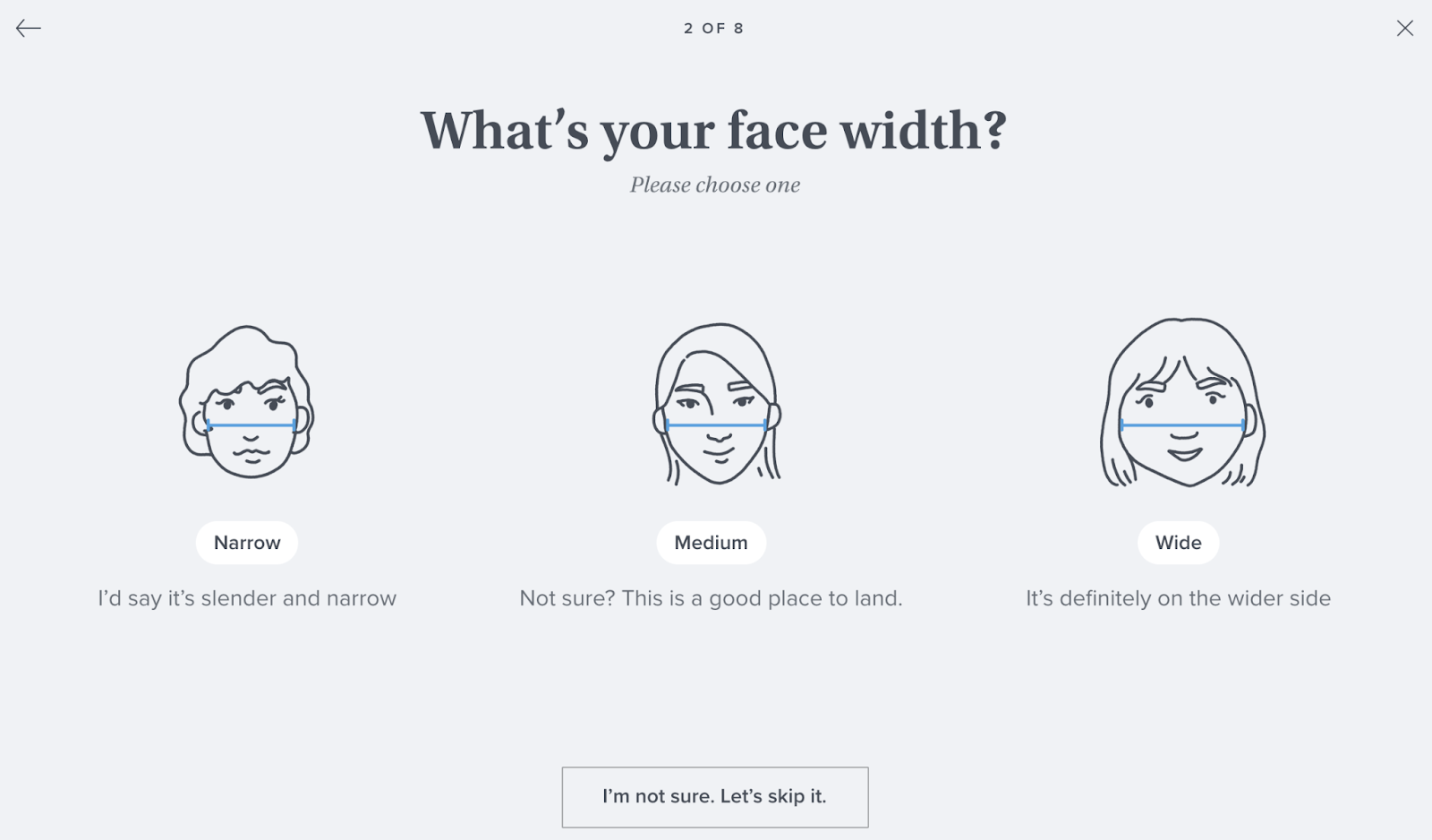 Warby Parker asking question to understand the face shape
