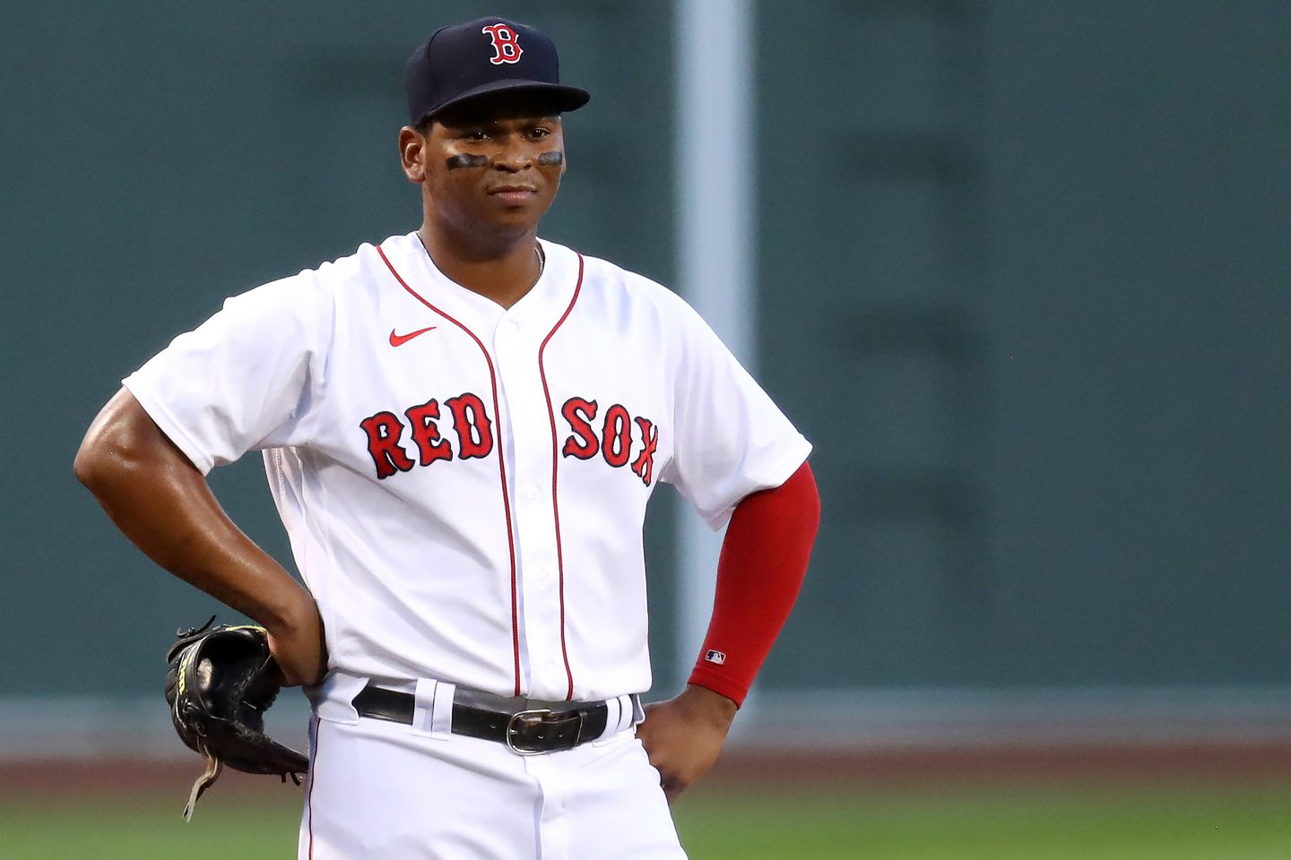 BOSTON, MASSACHUSETTS - AUGUST 12: Red Sox third baseman Rafael Devers, who had a promising outlook at the start of the season, has been plagued with on-field struggles in the first 19 games he's played. MLB