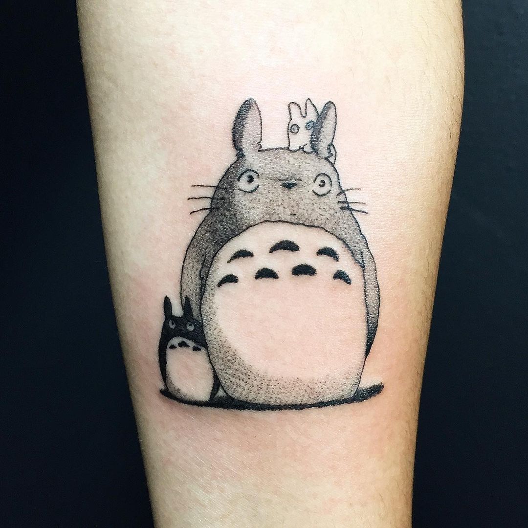 Small And Cute Oval Shaped Totoro Tattoo