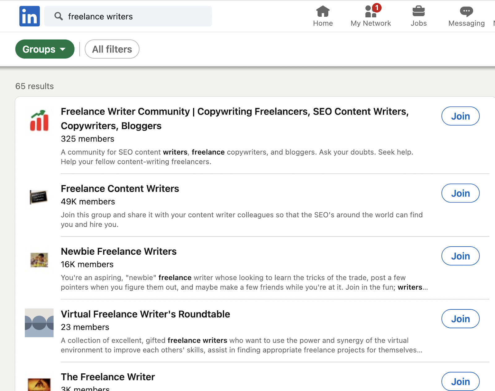 Freelance writer groups on LinkedIn