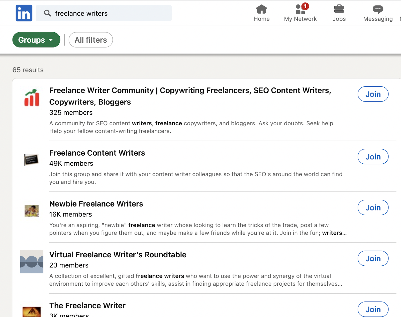 Grupos de escritores freelance no LinkedIn
