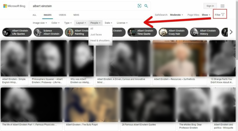 Công cụ tìm kiếm hình ảnh Bing hỗ trợ bộ lọc con người