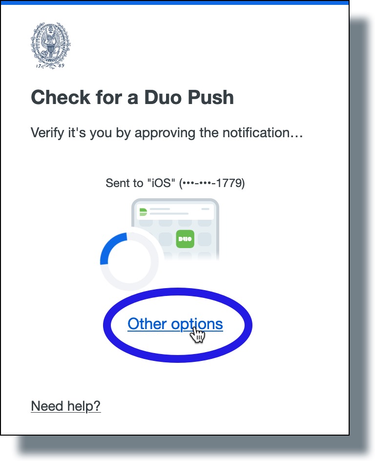 Click 'Other options' in the Duo push notification screen
