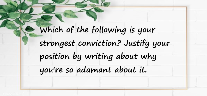 Which of the following is your strongest conviction? Justify your position by writing about why you're so adamant about it