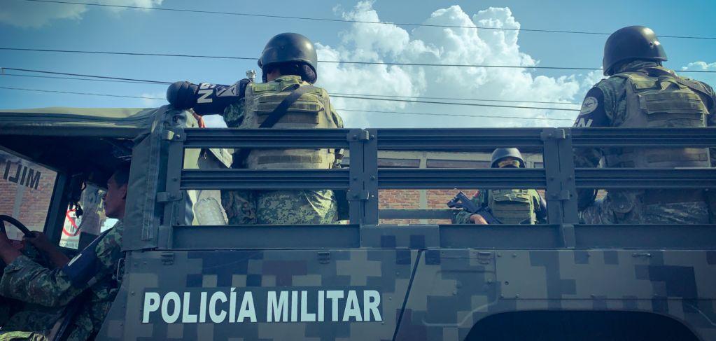 Mexican soldiers drive an army truck in Guadalajara, Mexico, on Oct. 12, 2019.  