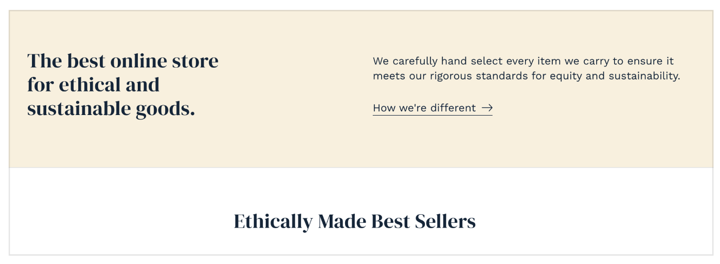 En el pie de página de una tienda: bestsellers hechos éticamente