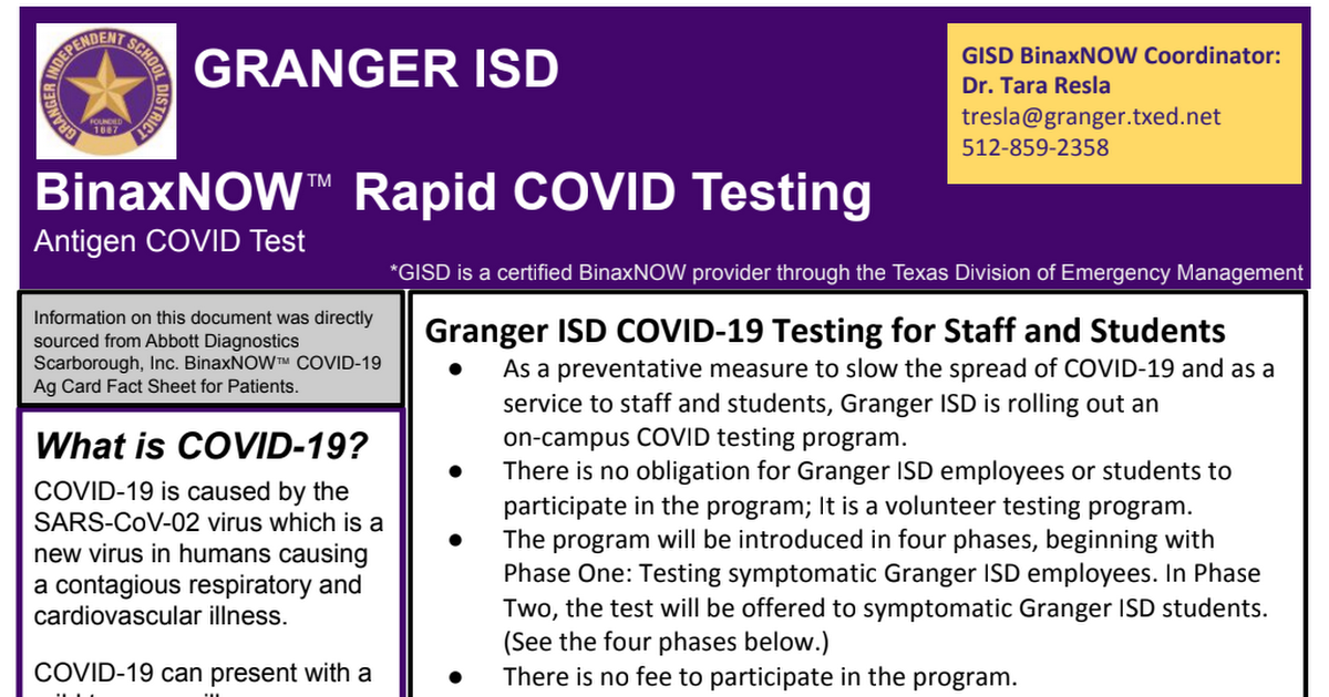 BinaxNOW COVID Test Program GISD Info Page 11.11.20.pdf