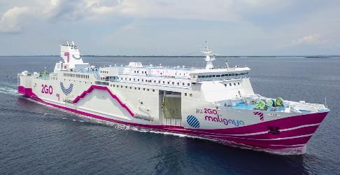 A large white and pink ship

Description automatically generated