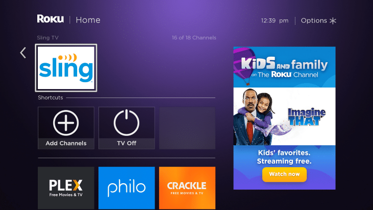 sling.com/activate on Roku
