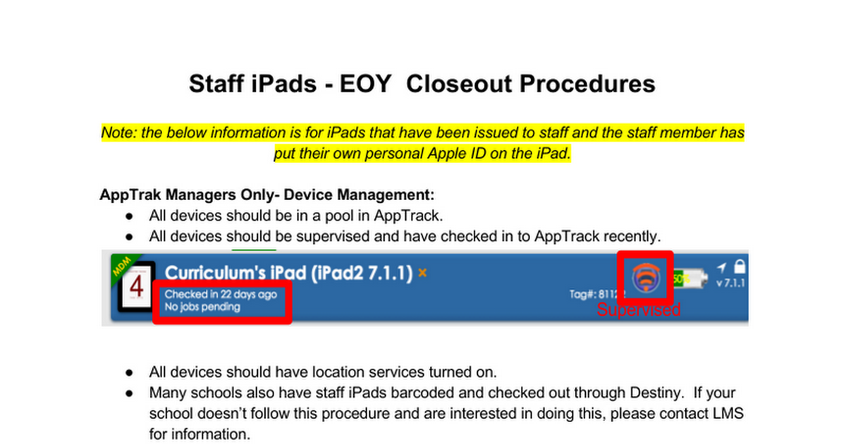 iPad End of Year Closeout Procedures