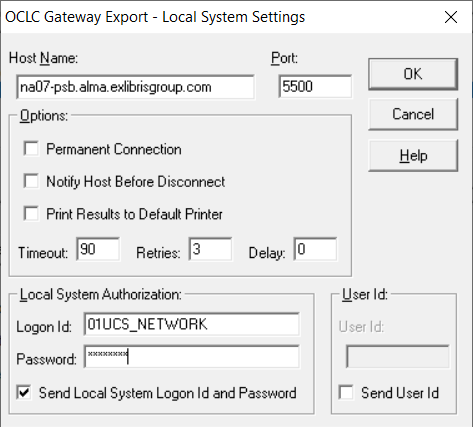Screenshot of OCLC gateway configuration