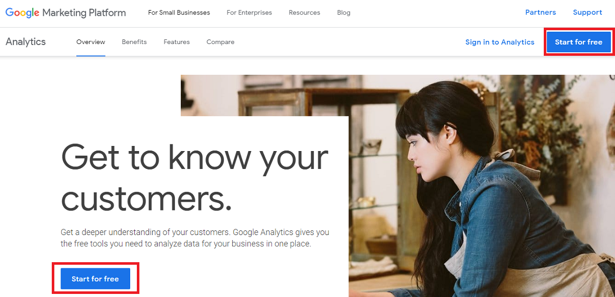 Screen shot of Google Analytics Get Started Screen