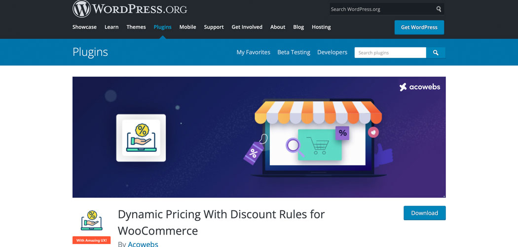 Dynamic Pricing With Discount Rules for WooCommerce plugin page.