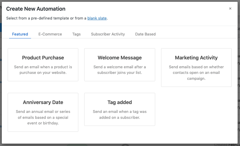 A screenshot of weMail’s initial step of email automation creation