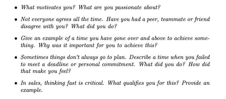 Some examples of questions asked.