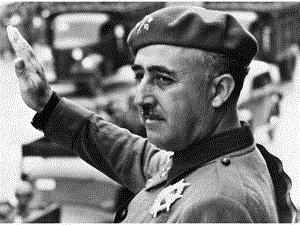 Francisco Franco offering the fascist salute to soldiers.