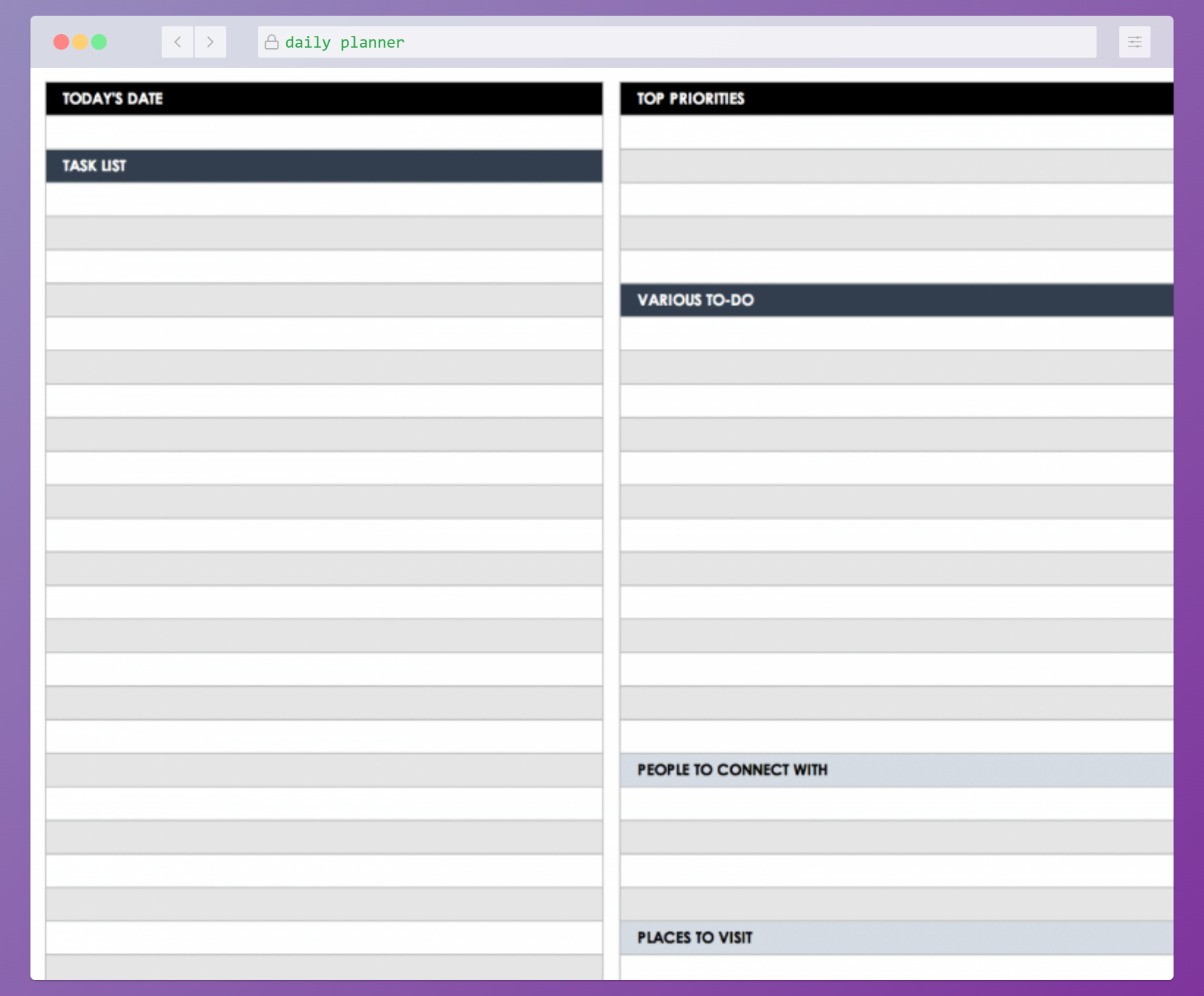 smartsheet daily planner screenshot 