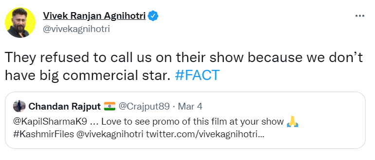 Vivek Agnihotri tweet | The Kashmir Files