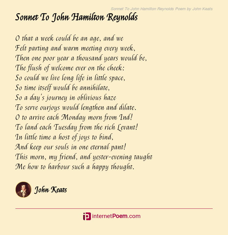 Sonnet To John Hamilton Reynolds Poem by John Keats