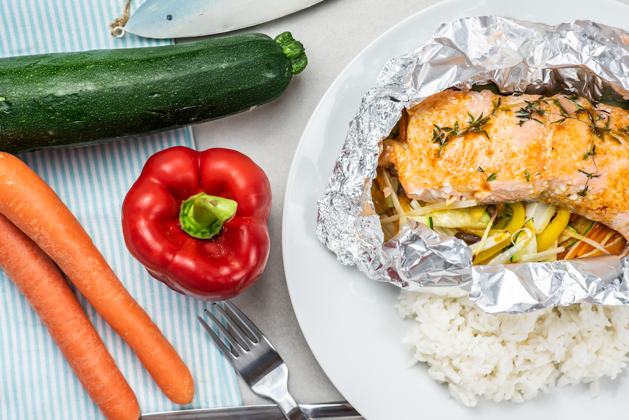 salmon and quinoa en papillote