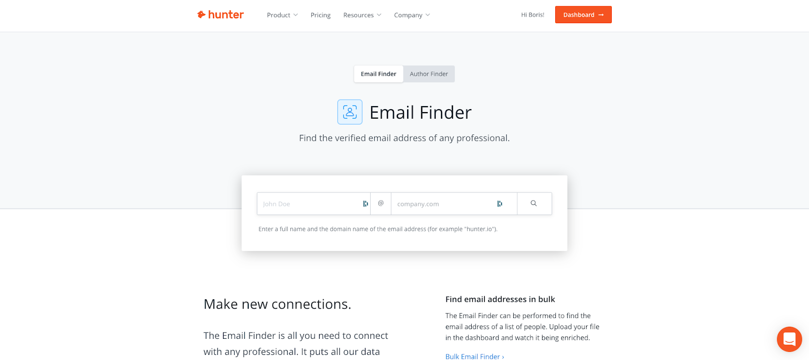 Hunter email finder tool