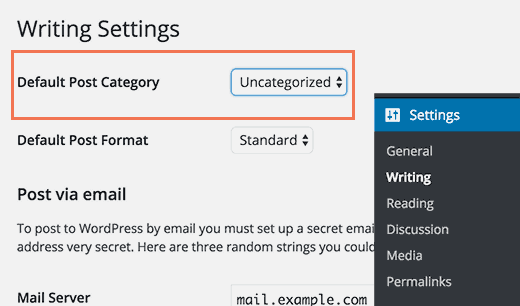 Configuração de categoria de postagem padrão no WordPress