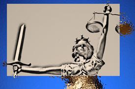 Digital Accessibility Legal Summit Signature Image: Lady Liberty with Blindfold, Sword and Scales of Justice