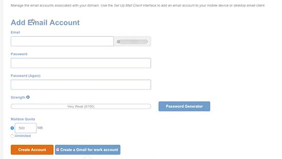 Criar conta de e-mail
