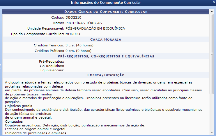 Figura 3: Dados Gerais do Componente Curricular
