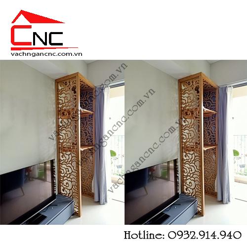 Trang trí vách ngăn cnc gỗ giữa phòng khách và bàn thờ