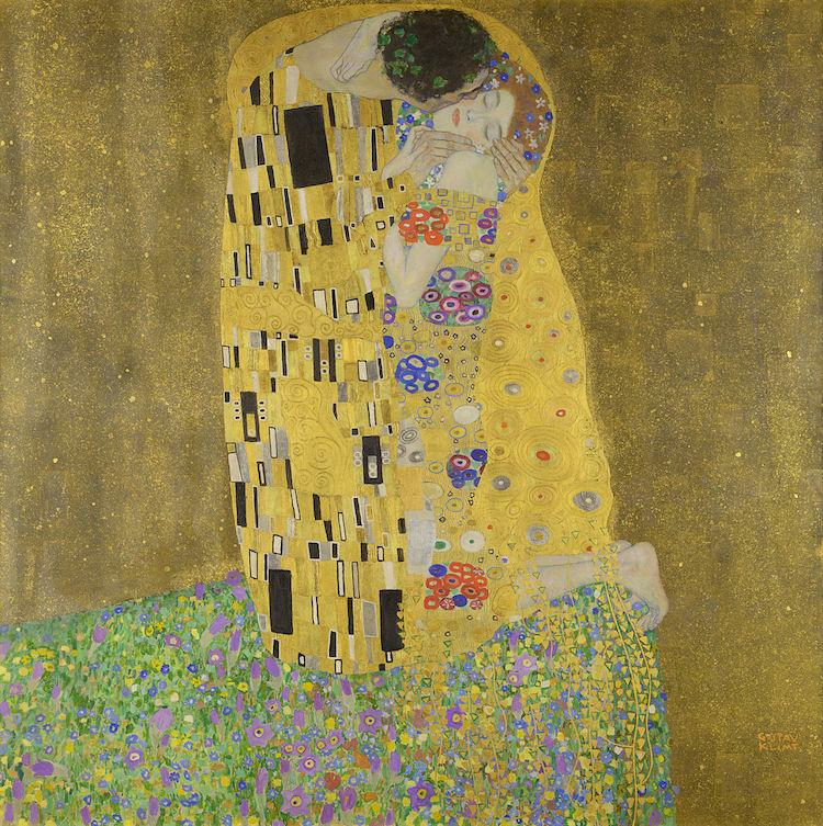 Pintura de hoja de oro sobre lienzo Klimt The Kiss