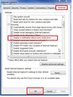 Turning off the Script Error Notification within the Browser Settings