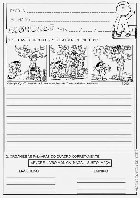 Produção de texto - Turma da Mônica - Atividades Pedagógicas