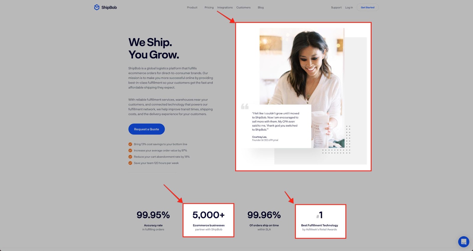 Shipbob as a best user onboarding example for their social proof. 
