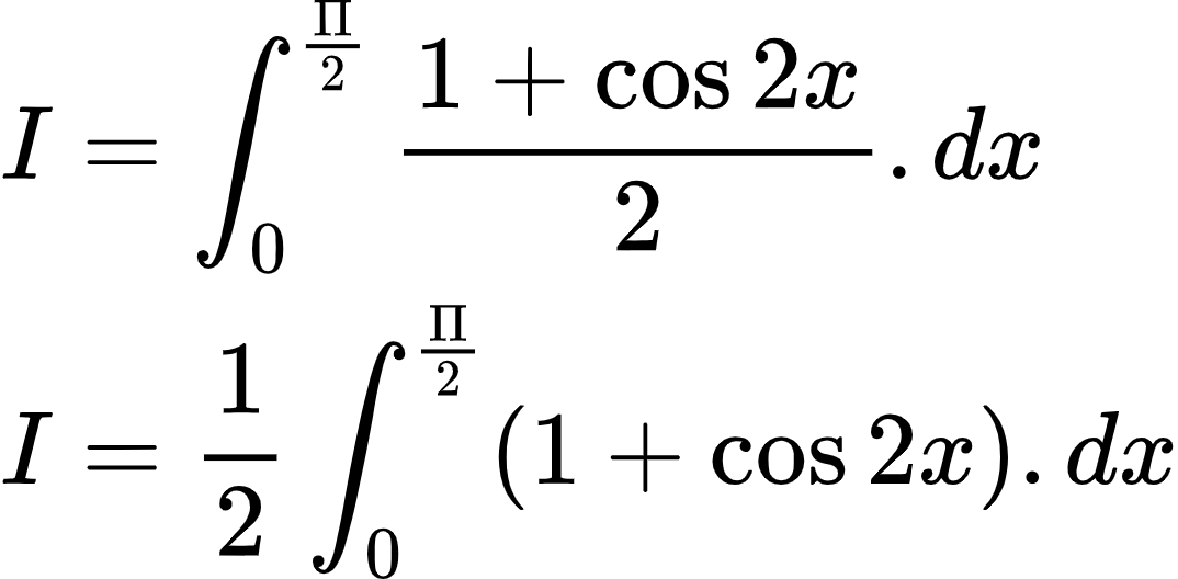 {"code":"\\begin{align*}\n{I}&={\\int_{0}^{\\frac{\\Pi}{2}}\\frac{1+\\cos2x}{2}.dx}\\\\\n{I}&={\\frac{1}{2}\\int_{0}^{\\frac{\\Pi}{2}}\\left(1+\\cos2x\\right).dx}\t\n\\end{align*}","id":"2-0-0-0-0-0-0-0-0-0-0-0-1-1-1-1-1-1-1-1-1-1-1-1","type":"align*","font":{"size":10,"family":"Arial","color":"#000000"},"ts":1601982149396,"cs":"/9Mc3YfkKfJCGdQy3tVWuA==","size":{"width":178,"height":88}}