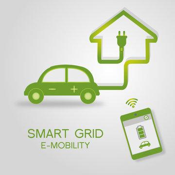 electric vehicle connects to the smart grid (e-mobility) controlled by  mobile app Stock Vector | Adobe Stock