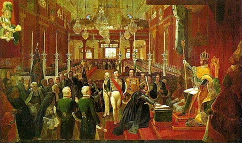 pintura mostra Coroação de D. Pedro