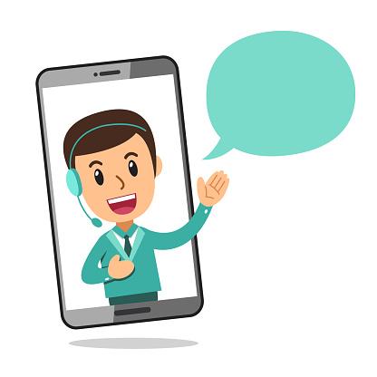 Vector Kartun Karakter Call Center Layanan Pria Mengenakan Headset Di Layar  Smartphone Ilustrasi Stok - Unduh Gambar Sekarang - iStock