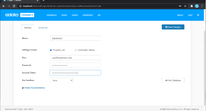 Google Data Studio JSON: Test Database Tab