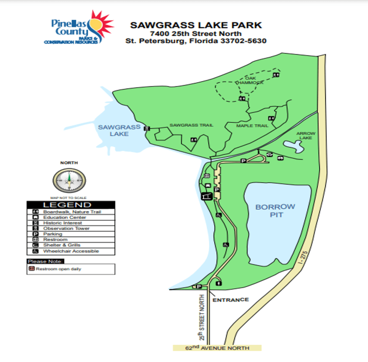 Map of Sawgrass Lake Park in St. Petersburg, Florida